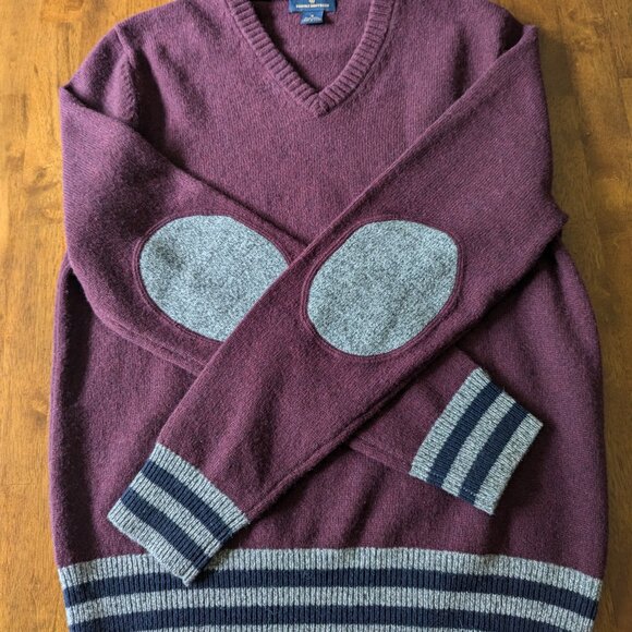 Brooks Brothers Wool V-Neck Sweater with Elbow Patches - Picture 1 of 8